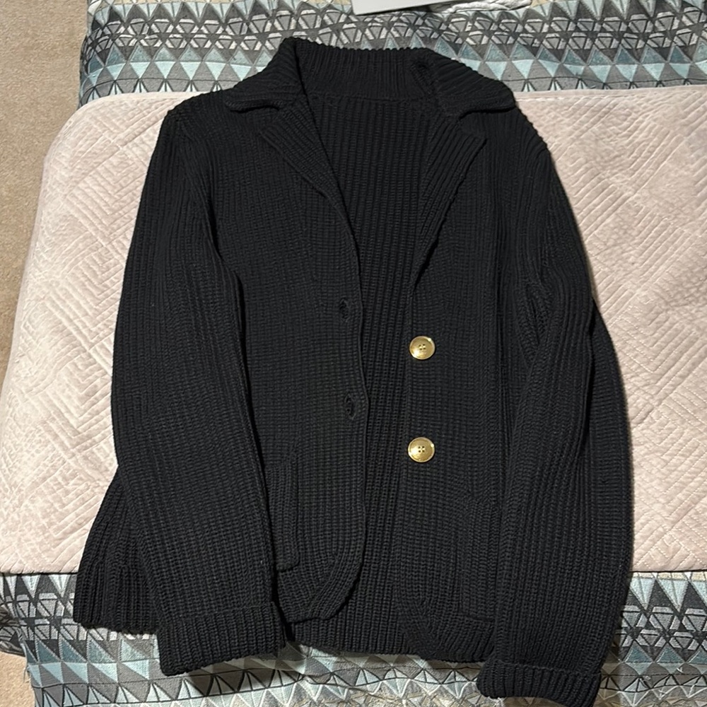 Black Ribbed Women's Sweater with Gold Buttons
